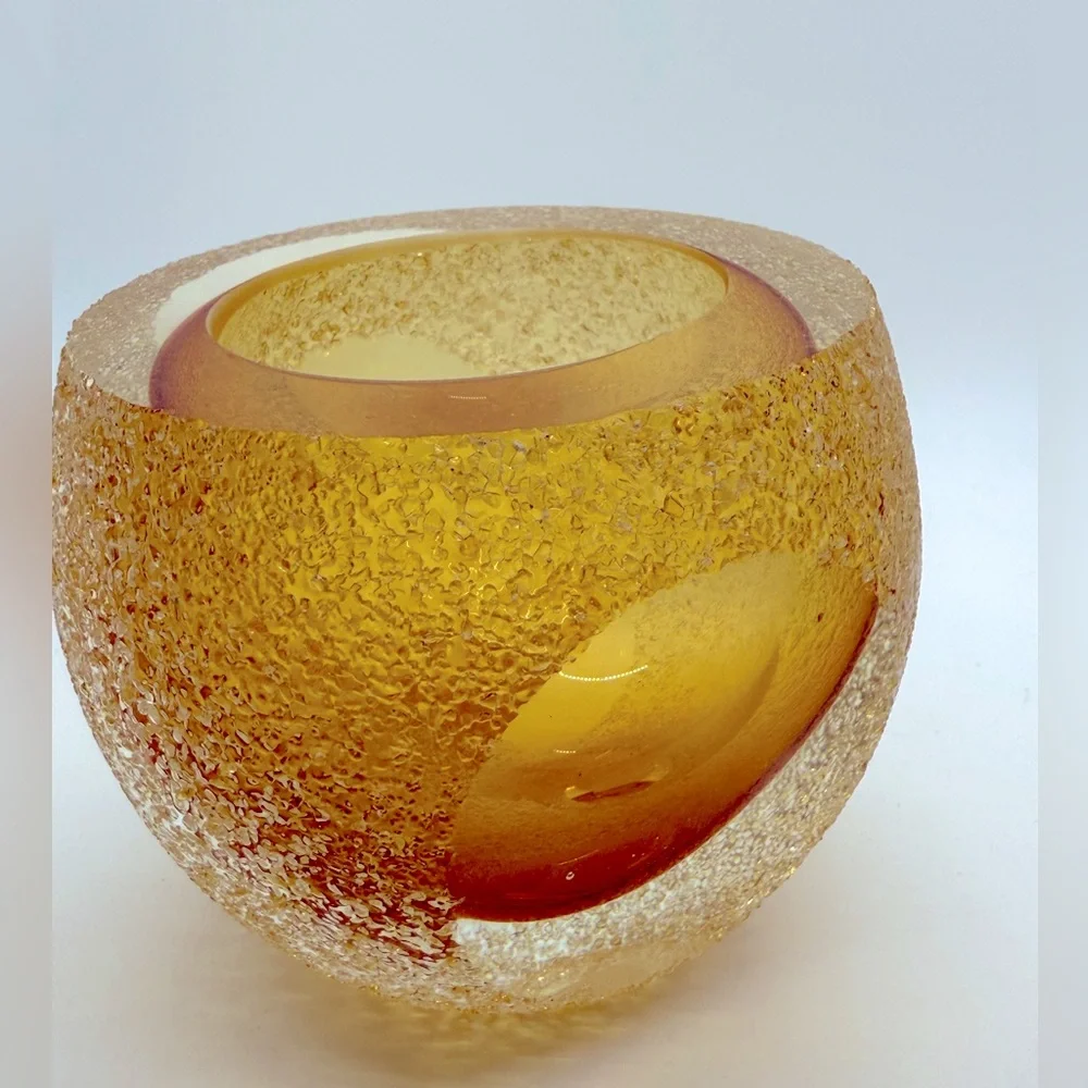 Fifth avenue glass amber frosted Tea‎ Light votive candle holder Geode